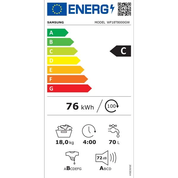 SAMSUNG Lave-linge frontal 18KG WF18T8000GW