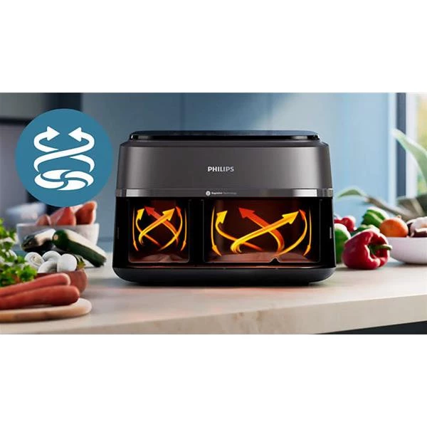 PHILIPS Friteuse à air chaud 9 L - Air fryer à double panier Série 3000 - NA351.00